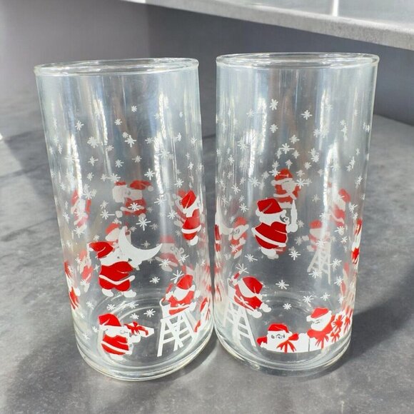 Vintage Crisa Clearly Santa Claus Snowflakes Drinkware Tumbler Set 2 Glassware - Picture 1 of 10